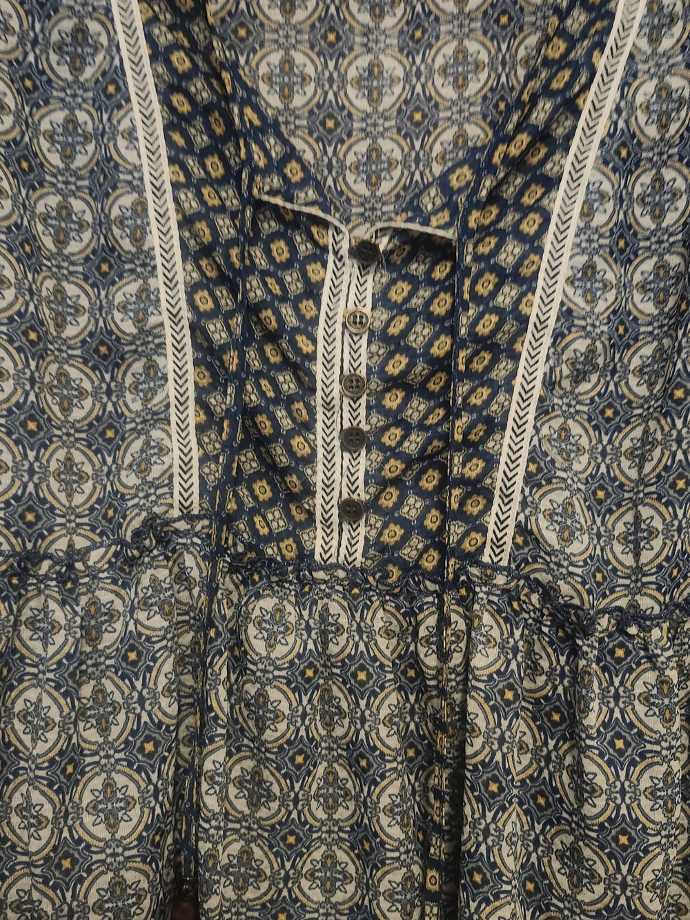 Jolt Blue and White Tiered Boho Blouse - Picture 2 of 7